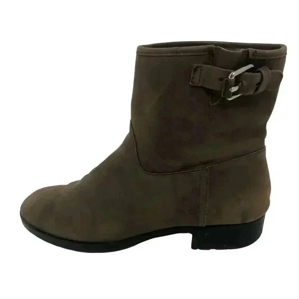 GAP Distressed Leather Mushroom Brown Leather Booties Buckle Moto Boot - Picture 2 of 12